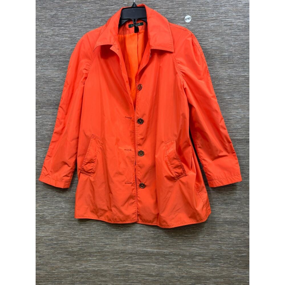 Lauren Ralph Lauren Trench Button Rain Coat Womens Size M Orange Lined